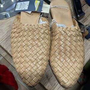 Woven Beige Slip-On Mules